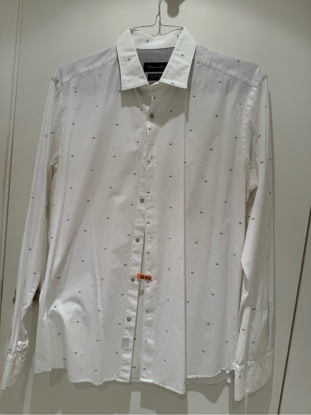 Massimo Dutti White Dress Shirt with Tiny Black Dot Pattern